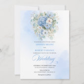 Classic Blue Hydrangea Gold Floral Wedding Invite Einladung (Vorderseite)