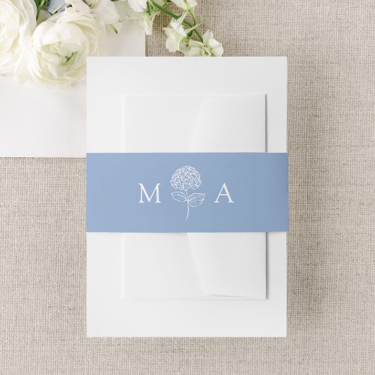 Classic Blue Hydrangea Monogram Wedding Einladungsbanderole