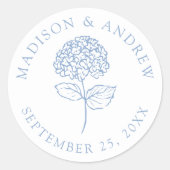 Classic Blue Hydrangea Personalized Wedding Runder Aufkleber (Vorderseite)