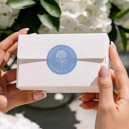 Classic Blue Hydrangea Personalized Wedding Runder Aufkleber