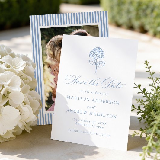 Classic Blue Hydrangea Photo Wedding Save The Date