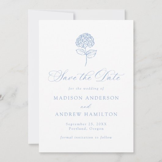 Classic Blue Hydrangea Wedding Save The Date (Vorderseite)