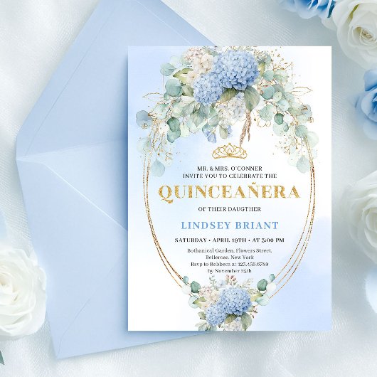 Classic Blue Hydrangeas Eucalyptus Quince Invite Einladung