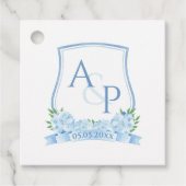 Classic Blue Hydrangeas Monogram Wedding Wappen Geschenkanhänger (Vorderseite)