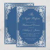Classic Blue Imitate Silver Vintag Probe Dinner Einladung (Vorne/Hinten)