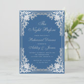 Classic Blue Imitate Silver Vintag Probe Dinner Einladung (Stehend Vorderseite)
