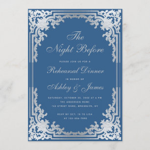 Classic Blue Imitate Silver Vintag Probe Dinner Einladung