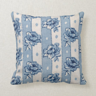 Classic Blue Ivory Floral Theme Pillow Kissen