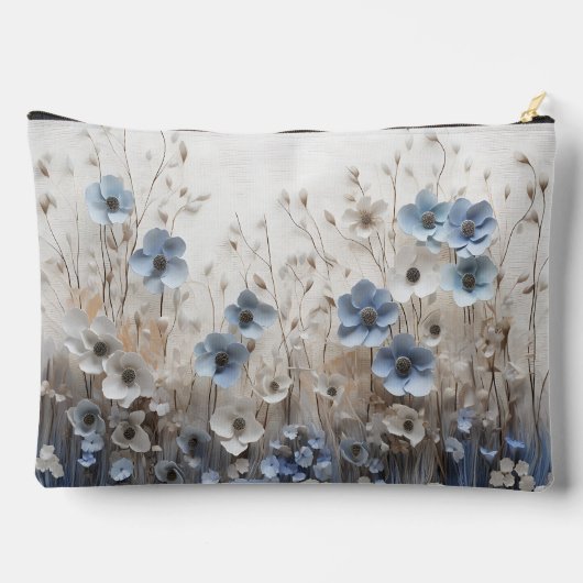 Classic Blue Ivory Romantische Blume Bridesmaid Zubehörtasche (Rückseite)