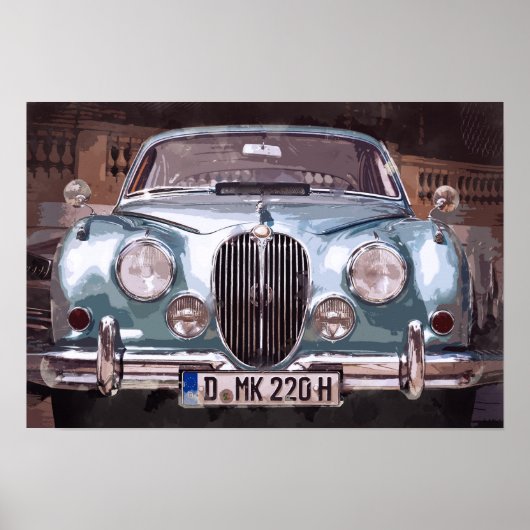Classic Blue Jaguar Sedan Poster (Vorne)