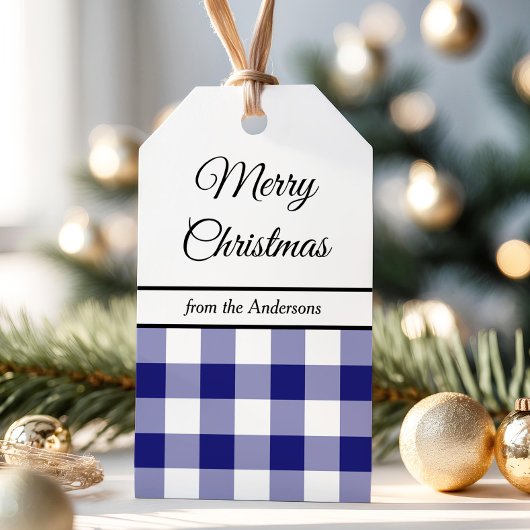 Classic Blue Kariert Frohe Weihnachten Geschenkanhänger
