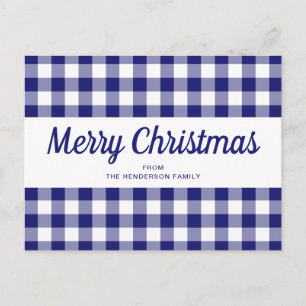 Classic Blue Kariert Frohe Weihnachten Postkarte