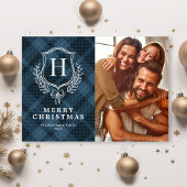 Classic Blue Kariert Monogram Foto Weihnachten