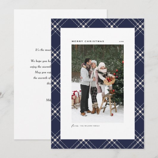 Classic Blue Kariert Pattern Frohe Weihnachten Fot (Vorne/Hinten)