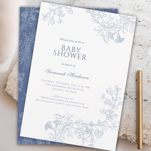 Classic Blue Line Gezeichnet BläserBaby-Dusche Einladung