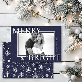 Classic Blue Merry & Bright Bold Snowflake Photo Feiertagskarte