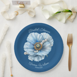 Classic Blue mit Riesenblau-Mohn-Brautparty Pappteller