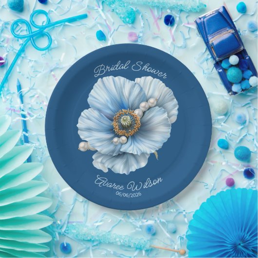 Classic Blue mit Riesenblau-Mohn-Brautparty Pappteller (Party)