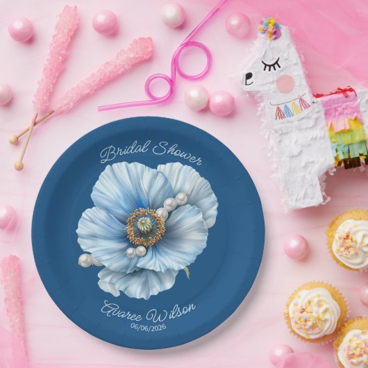 Classic Blue mit Riesenblau-Mohn-Brautparty Pappteller (Party)