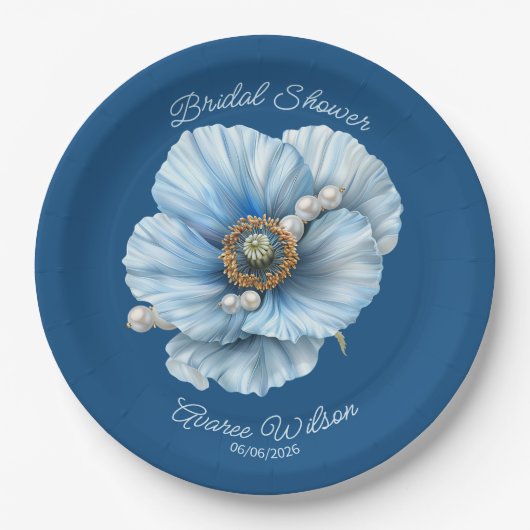 Classic Blue mit Riesenblau-Mohn-Brautparty Pappteller (Vorderseite)