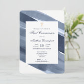 Classic Blue modern 1. Kommunion Einladung (Stehend Vorderseite)
