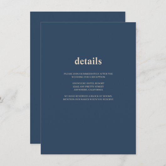 Classic Blue Modern Art Wedding Details Begleitkarte (Vorne/Hinten)