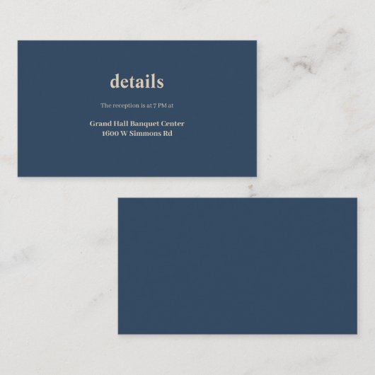 Classic Blue Modern Art Wedding Details Begleitkarte (Vorne/Hinten)