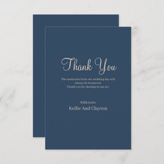 Classic Blue Modern Minimalistisch Wedding Dankeskarte (Vorne/Hinten)