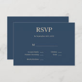 Classic Blue Modern Minimalistisch Wedding RSVP Ca (Vorne/Hinten)