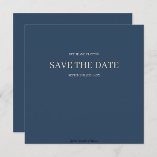 Classic Blue Modern Minimalistisch Wedding Save The Date (Vorne/Hinten)
