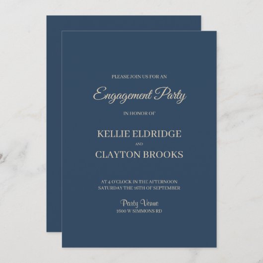 Classic Blue Modern Minimalistische Engagement Par Einladung (Vorne/Hinten)