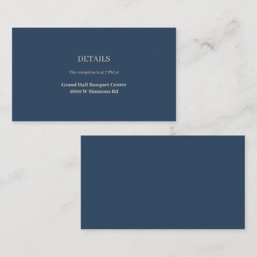 Classic Blue Modern Minimalistische Hochzeitsdetai Begleitkarte (Vorne/Hinten)