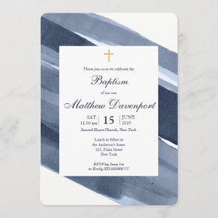 Classic Blue Moderne Taufe Einladung
