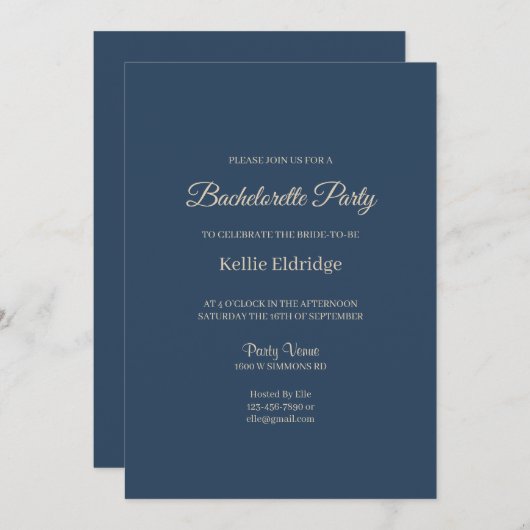 Classic Blue Moderner Minimalistischer Junggeselin Einladung (Vorne/Hinten)