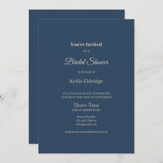 Classic Blue Modernes Minimalistisches Brautparty Einladung (Vorne/Hinten)