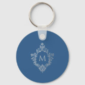 Classic Blue Monogram Initial Vintages Verziertes Schlüsselanhänger (Rückseite)