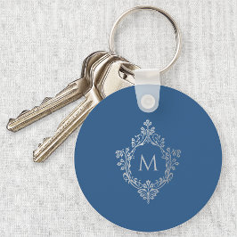 Classic Blue Monogram Initial Vintages Verziertes  Schlüsselanhänger
