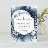 Classic Blue Moonlit Wedding Save The Date (Stehend Vorderseite)