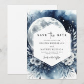 Classic Blue Moonlit Wedding Save The Date (Vorne/Hinten)