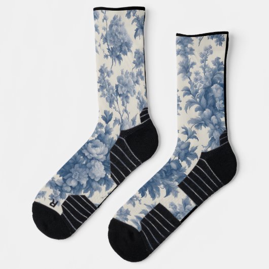 Classic Blue on White Toile Crew Socks - Fit Socken (Links)