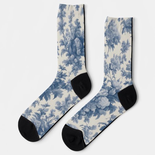 Classic Blue on White Toile Crew Socks Socken (Linkes Detail)
