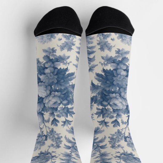 Classic Blue on White Toile Crew Socks Socken (Oben)