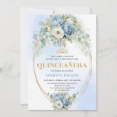 Classic Blue Peonies Greenery 15th Birthday Invite Einladung (Vorderseite)