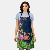 Classic Blue Pink Flamingos Green Blätter Schürze (Getragen)