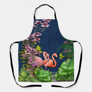 Classic Blue Pink Flamingos Green Blätter Schürze