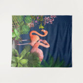 Classic Blue Pink Flamingos Green Blätter Wandteppich (Vorderseite (Horizontal))