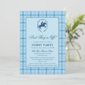 Classic Blue Plaid Race Horse Crest Derby Party Einladung (Stehend Vorderseite)