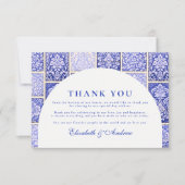 Classic Blue Porcelain Patchwork Wedding Dankeskarte (Vorderseite)