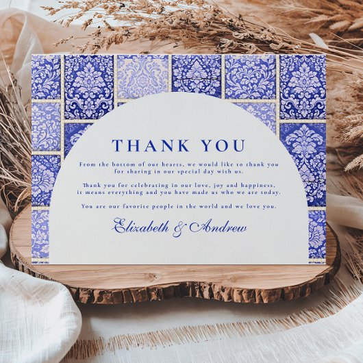 Classic Blue Porcelain Patchwork Wedding Dankeskarte