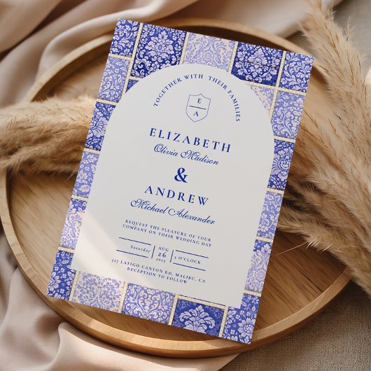 Classic Blue Porcelain Patchwork Wedding Einladung